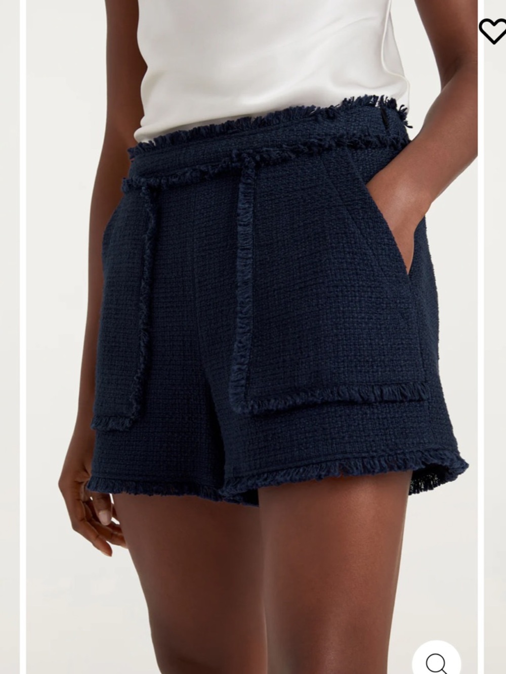 cinq a sept Allen Navy Fringed Tweed Shorts